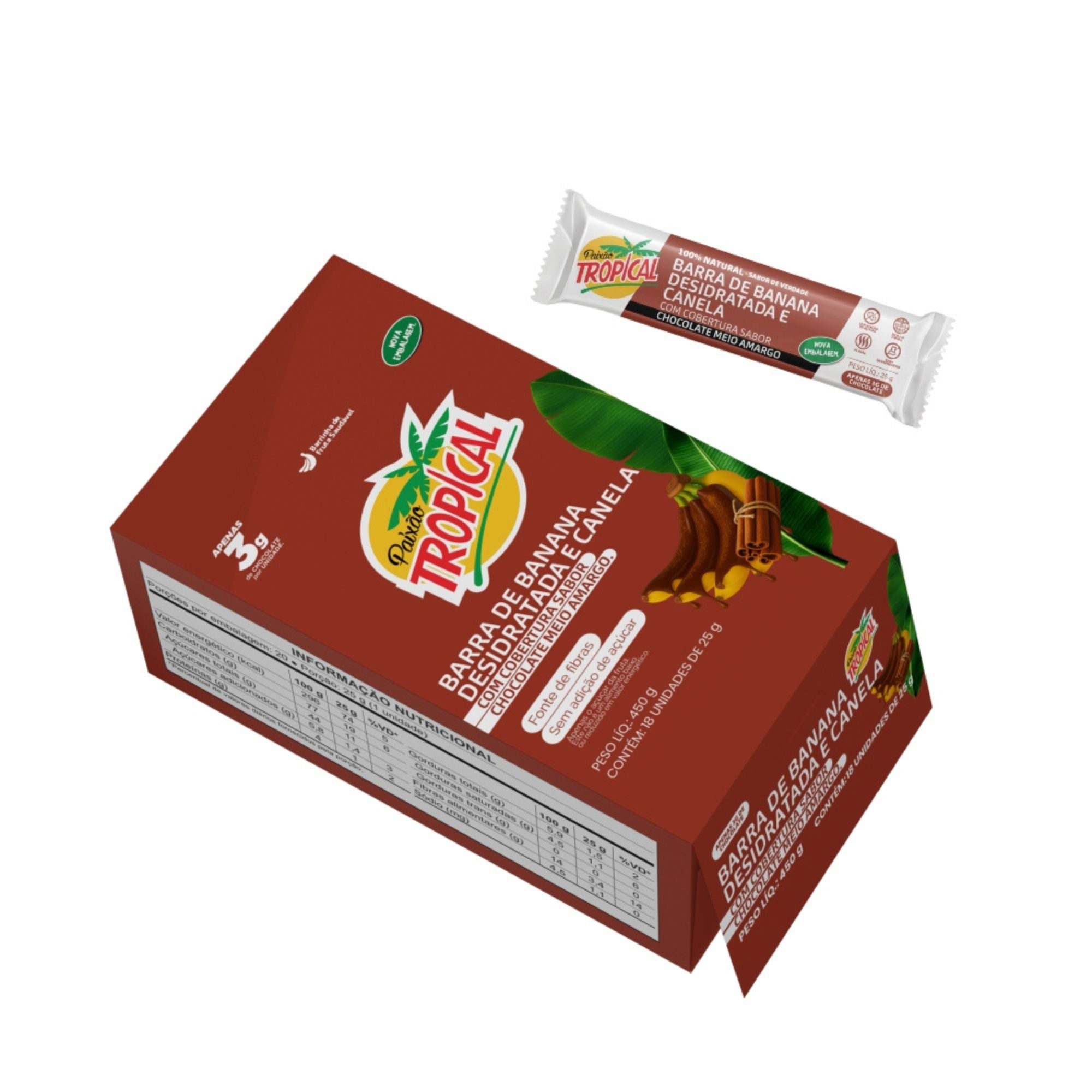 Barra de Banana e Canela - Caixa com 18un de 25g
