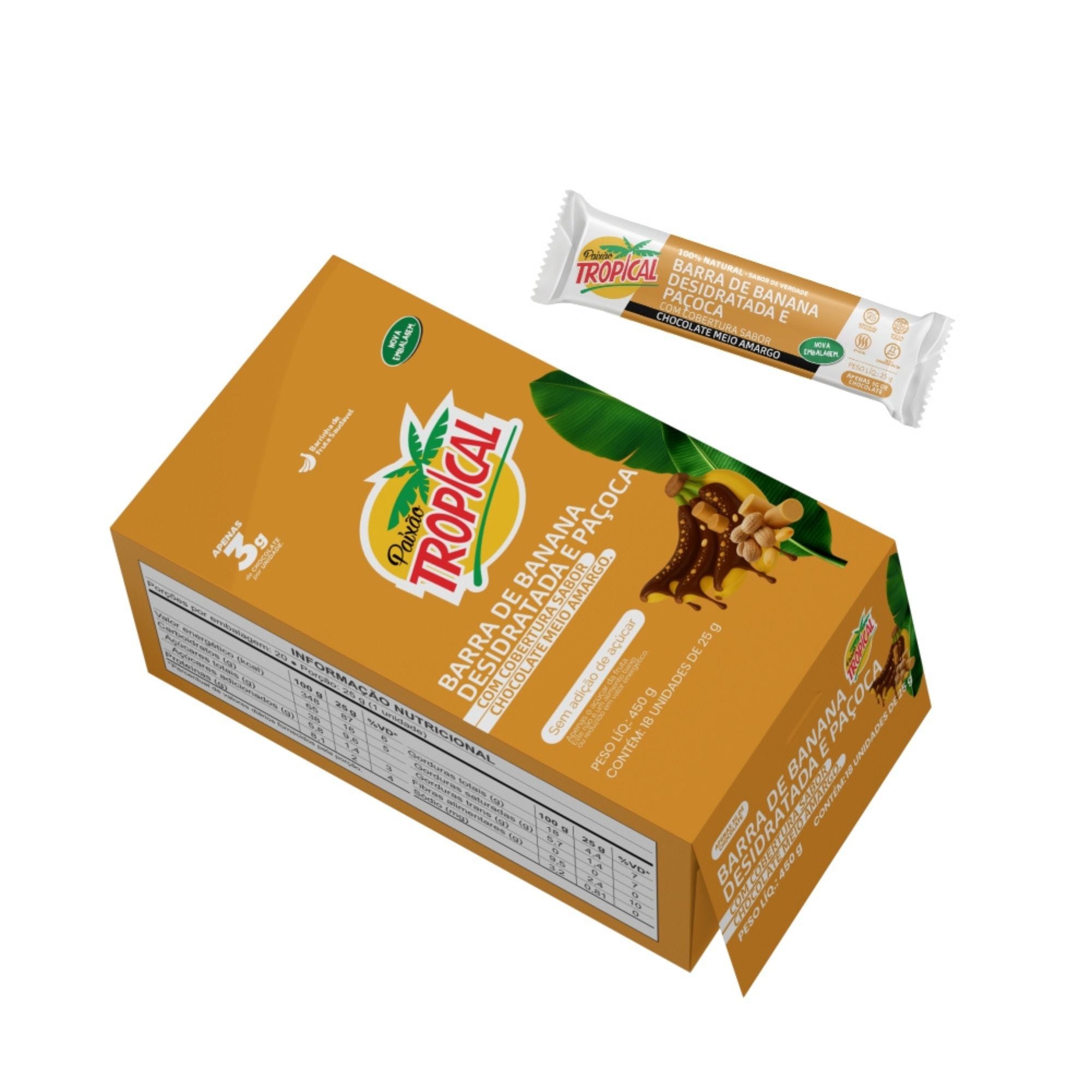 Barra de Banana e Paçoca - Caixa com 18un de 25g