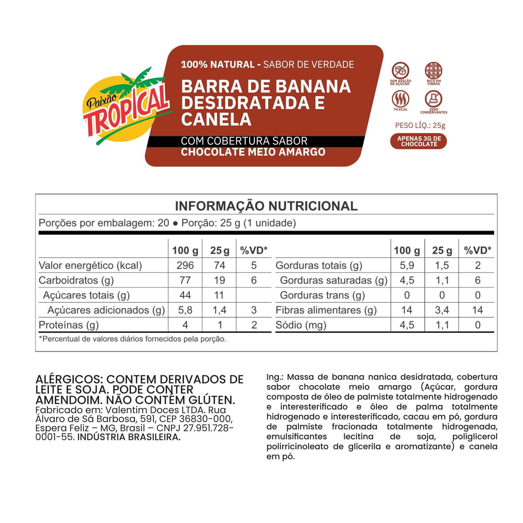 Barra de Banana e Canela - Caixa com 18un de 25g