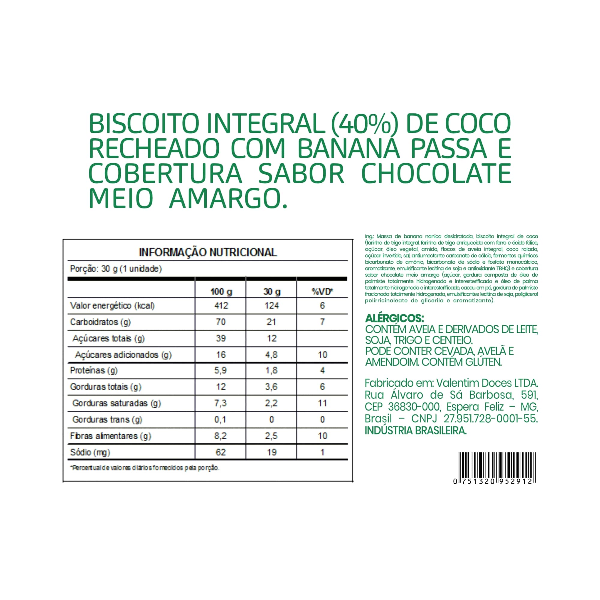 Alfajor de Banana Desidratada e Coco - Caixa com 6un de 30g