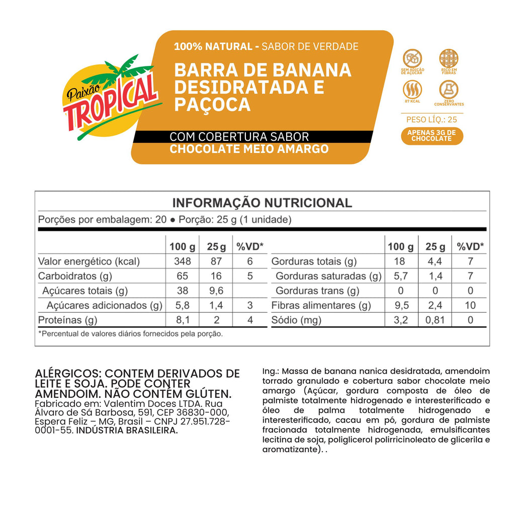 Barra de Banana e Paçoca - Caixa com 18un de 25g