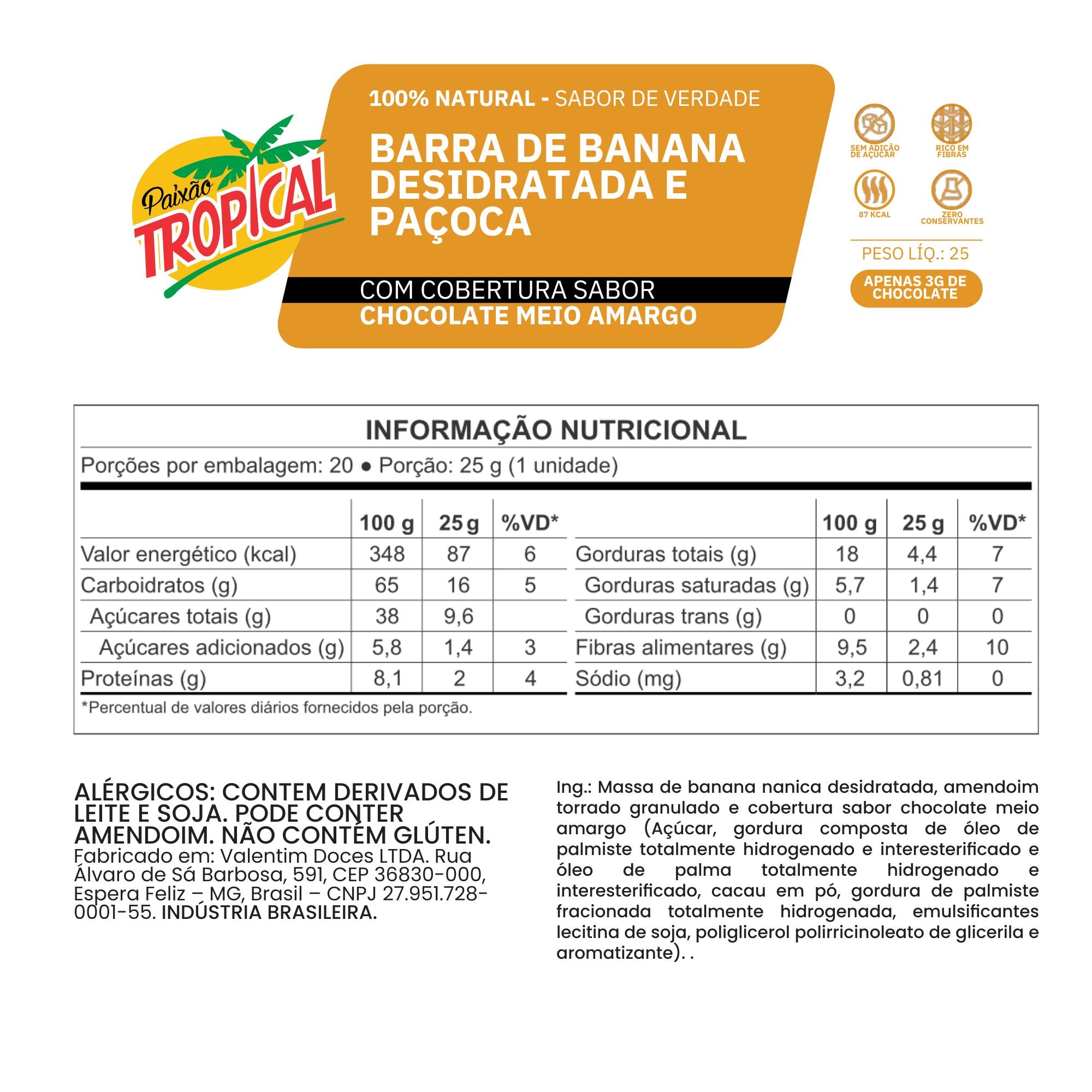 Barra de Banana e Paçoca - Caixa com 18un de 25g