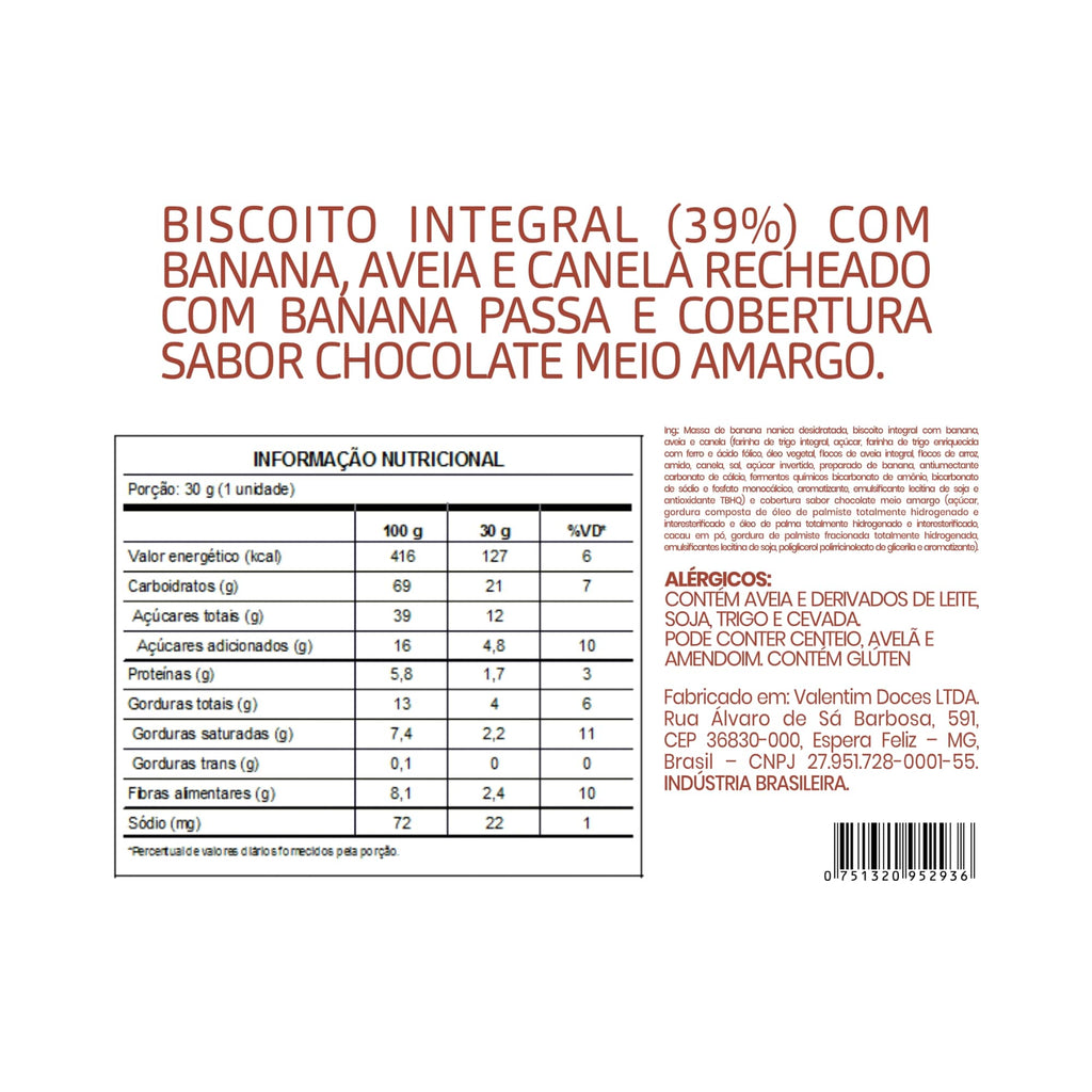 Alfajor de Banana Desidratada Aveia e Canela - Caixa com 6un de 30g
