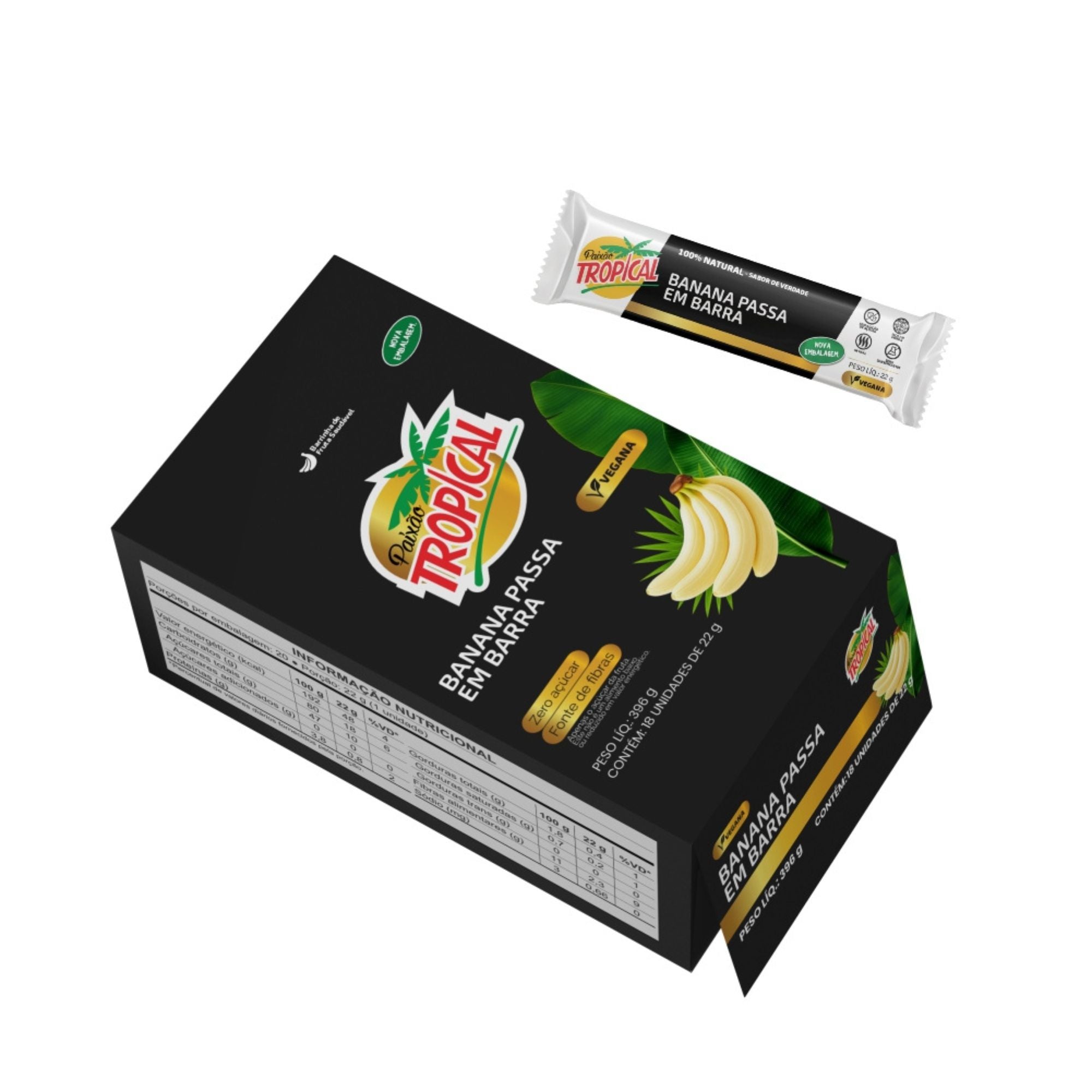 Barra de Banana Passa Vegana - Caixa com 18un de 22g