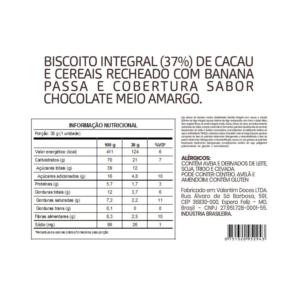 Alfajor de Banana Desidratada e Chocolate - Caixa com 6un de 30g