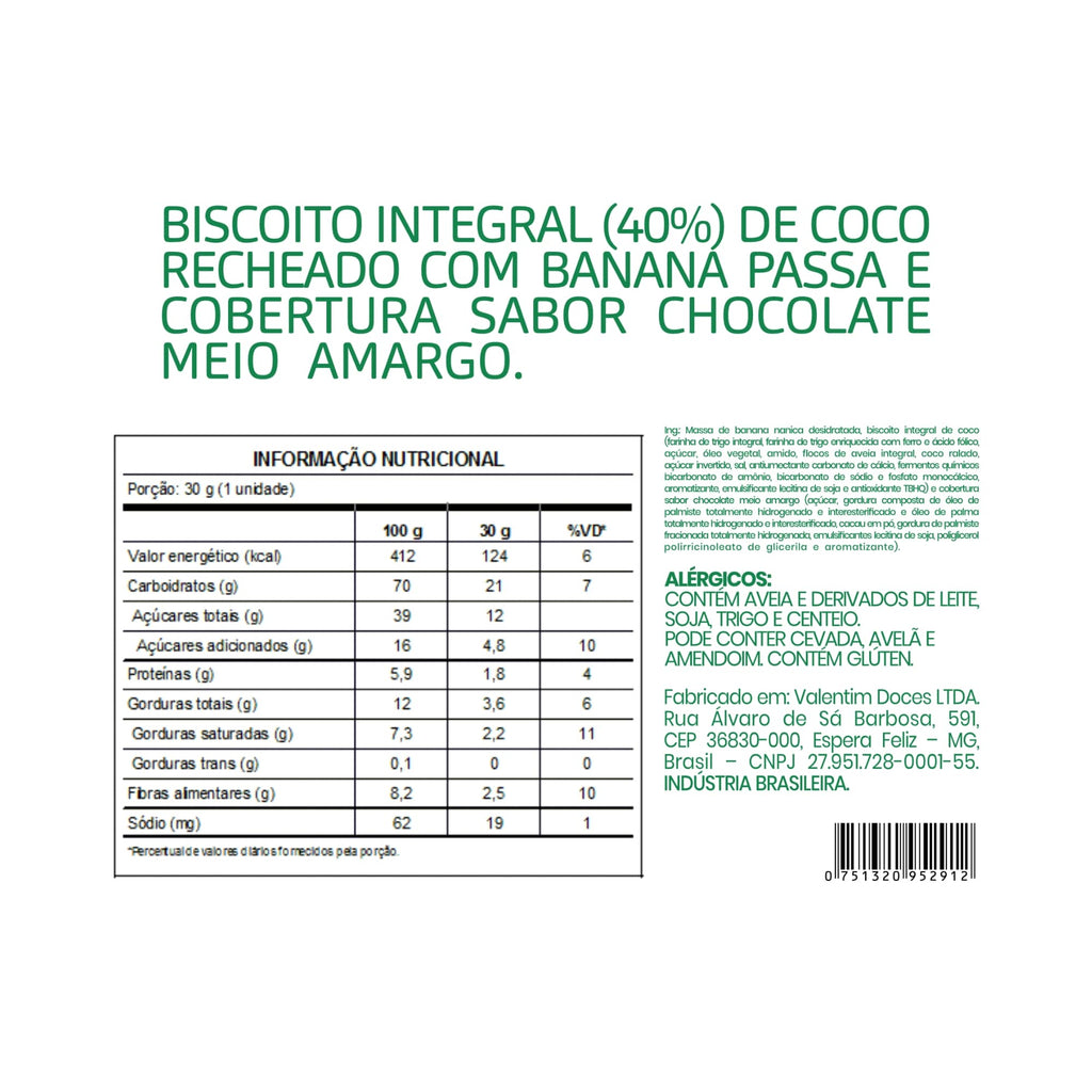Alfajor de Banana Desidratada e Chocolate - Caixa com 6un de 30g